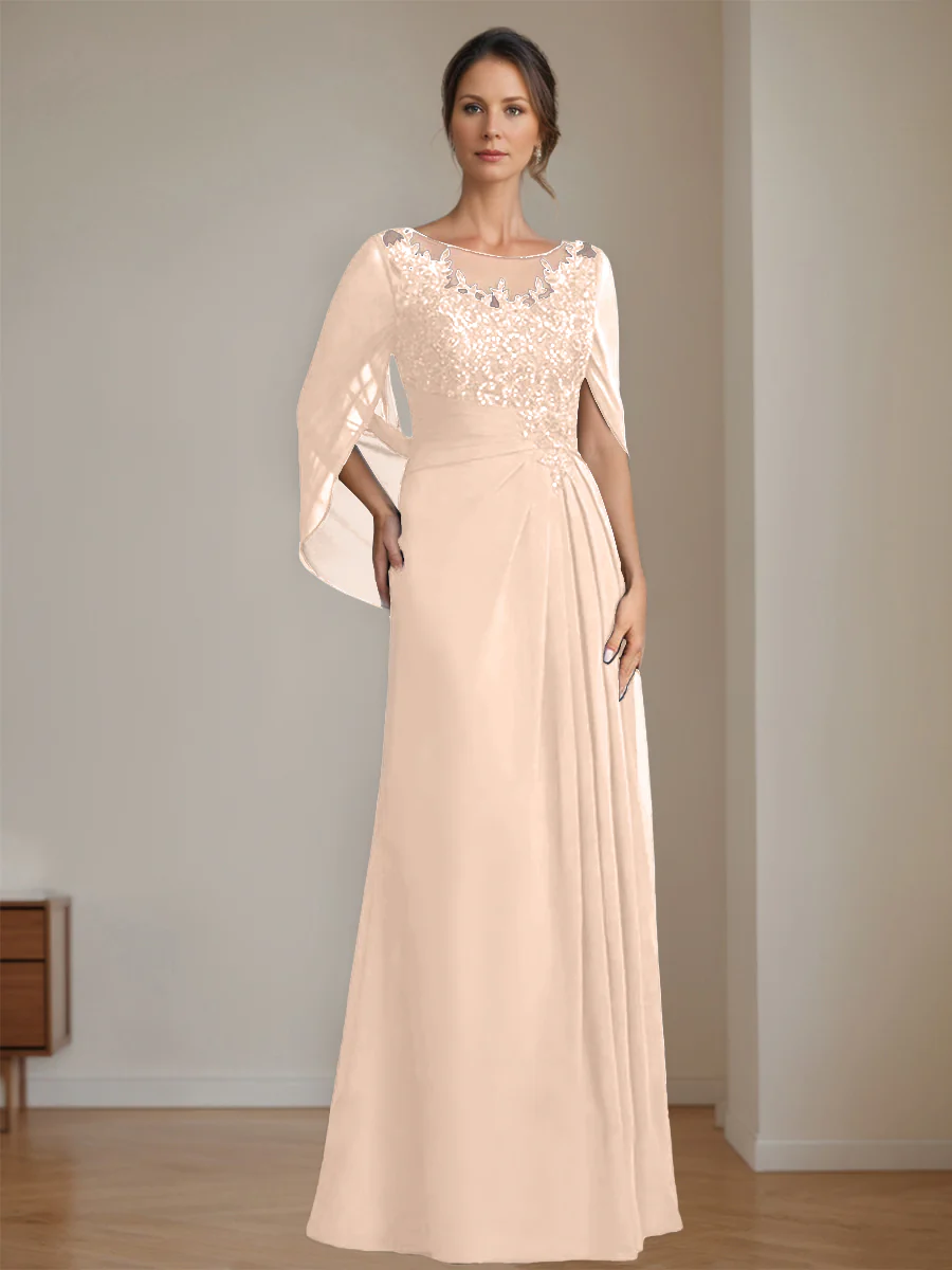 A-Line/Princess Scoop Floor-Length Mother of the Bride Dresses with Pleated & Sequins - Image 34