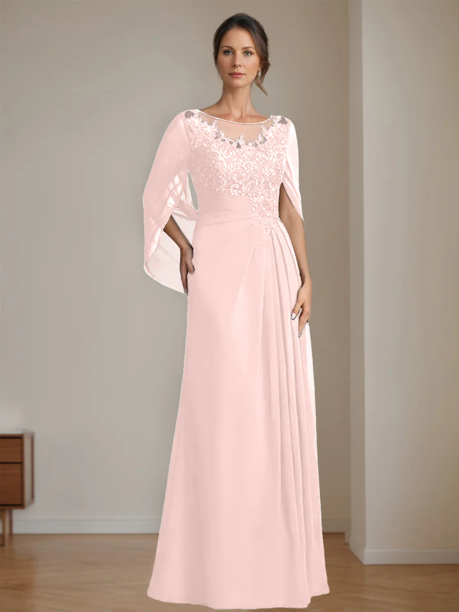 A-Line/Princess Scoop Floor-Length Mother of the Bride Dresses with Pleated & Sequins - Image 35