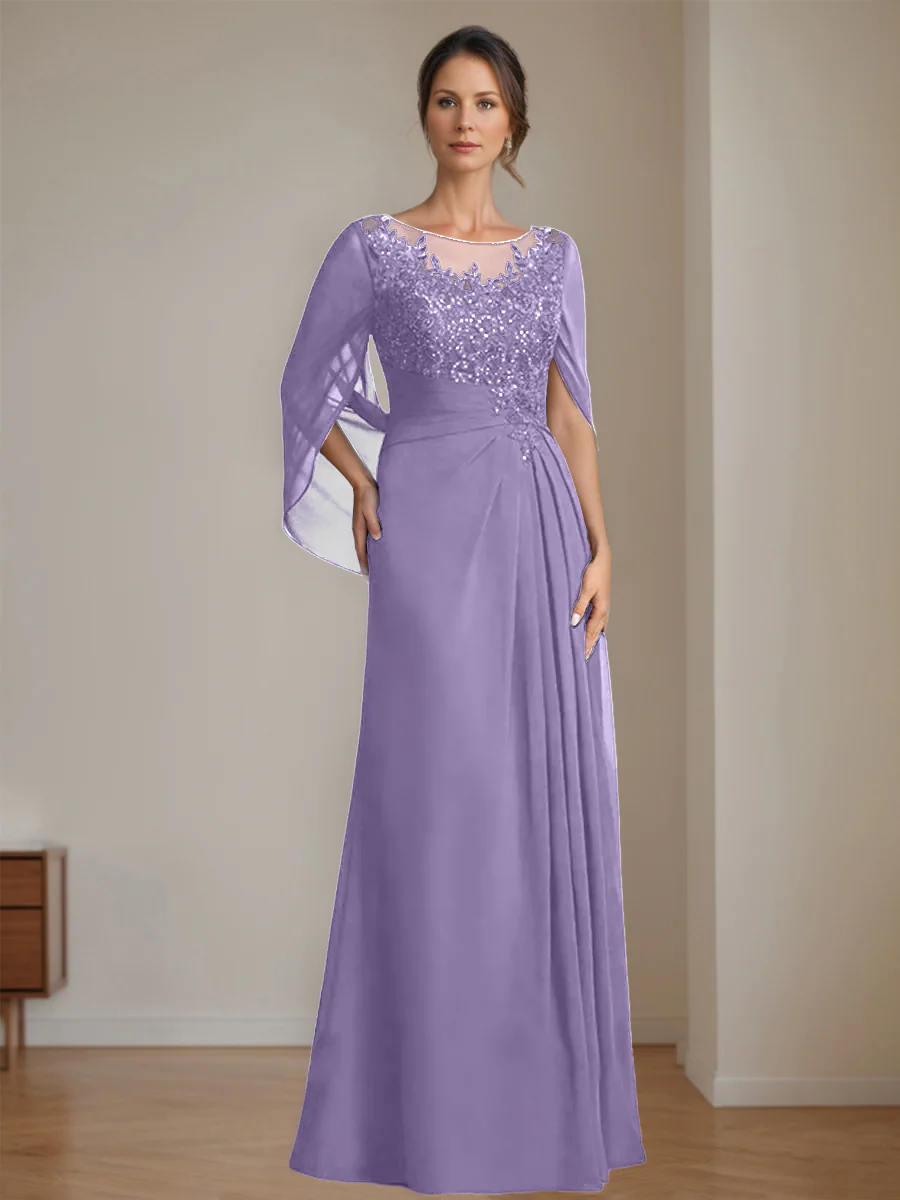 A-Line/Princess Scoop Floor-Length Mother of the Bride Dresses with Pleated & Sequins - Image 36