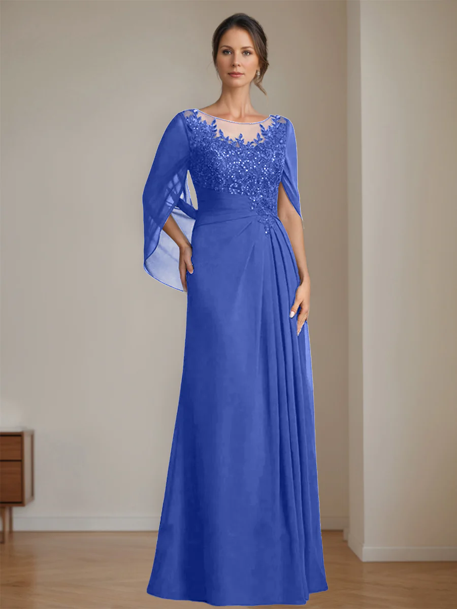 A-Line/Princess Scoop Floor-Length Mother of the Bride Dresses with Pleated & Sequins - Image 37