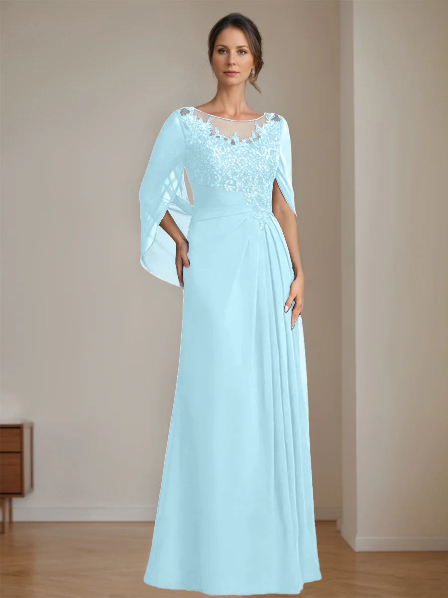 A-Line/Princess Scoop Floor-Length Mother of the Bride Dresses with Pleated & Sequins - Image 38