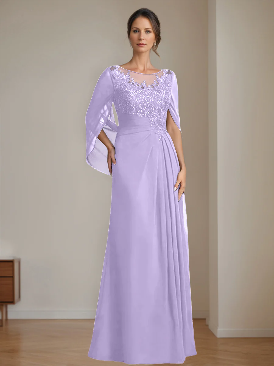 A-Line/Princess Scoop Floor-Length Mother of the Bride Dresses with Pleated & Sequins - Image 39