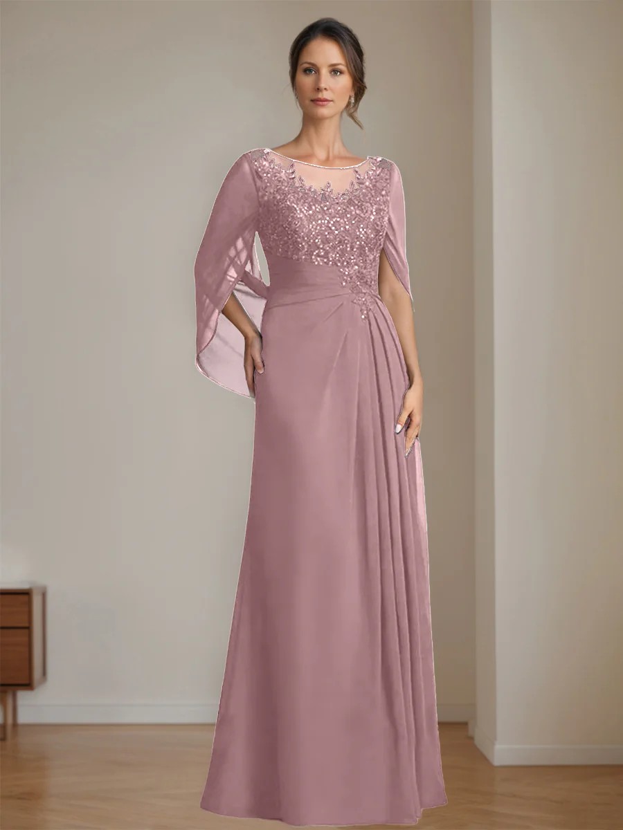 A-Line/Princess Scoop Floor-Length Mother of the Bride Dresses with Pleated & Sequins - Image 40