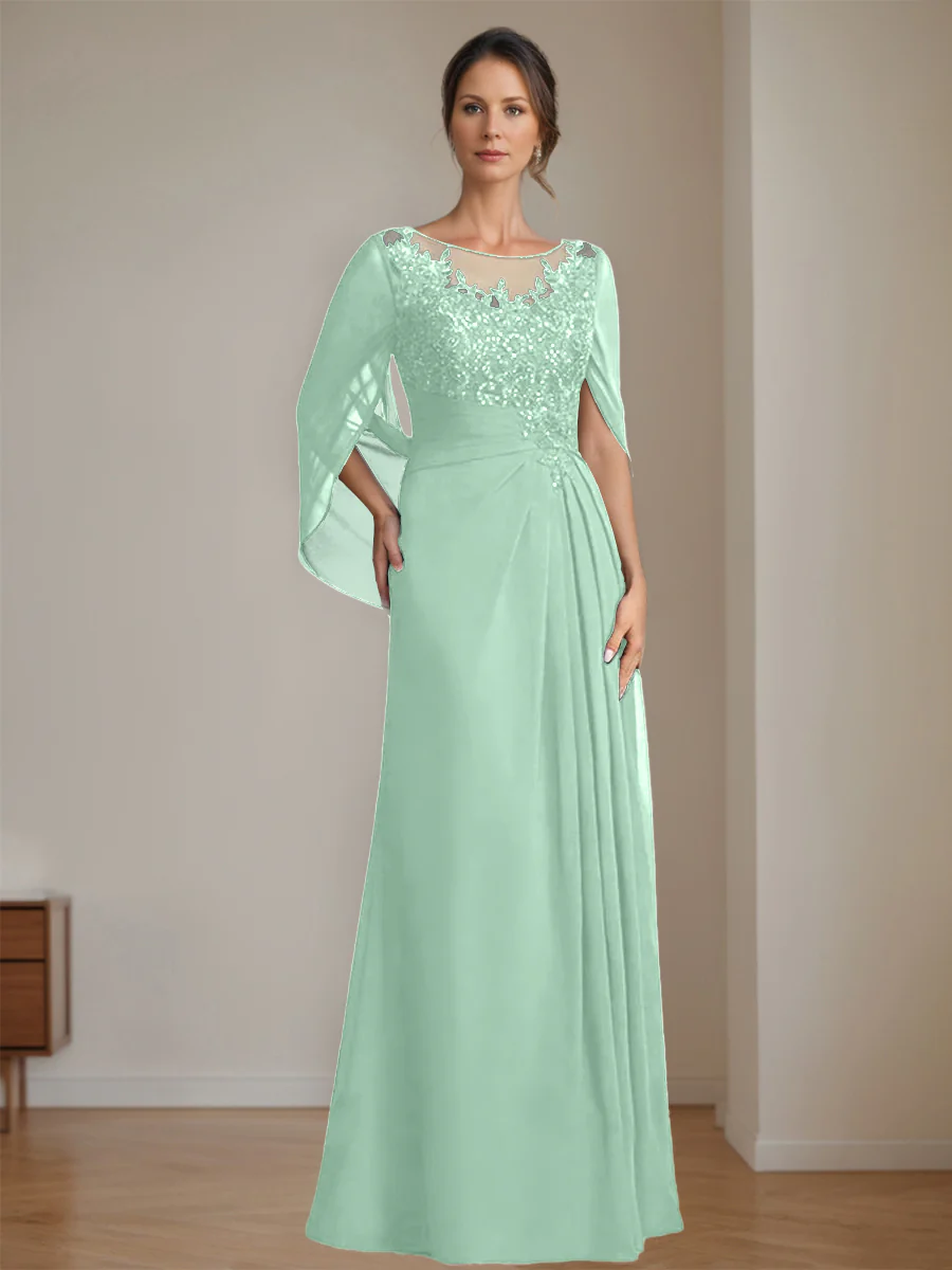 A-Line/Princess Scoop Floor-Length Mother of the Bride Dresses with Pleated & Sequins - Image 41