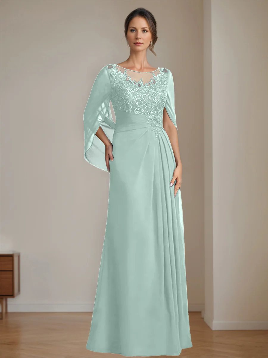 A-Line/Princess Scoop Floor-Length Mother of the Bride Dresses with Pleated & Sequins - Image 42