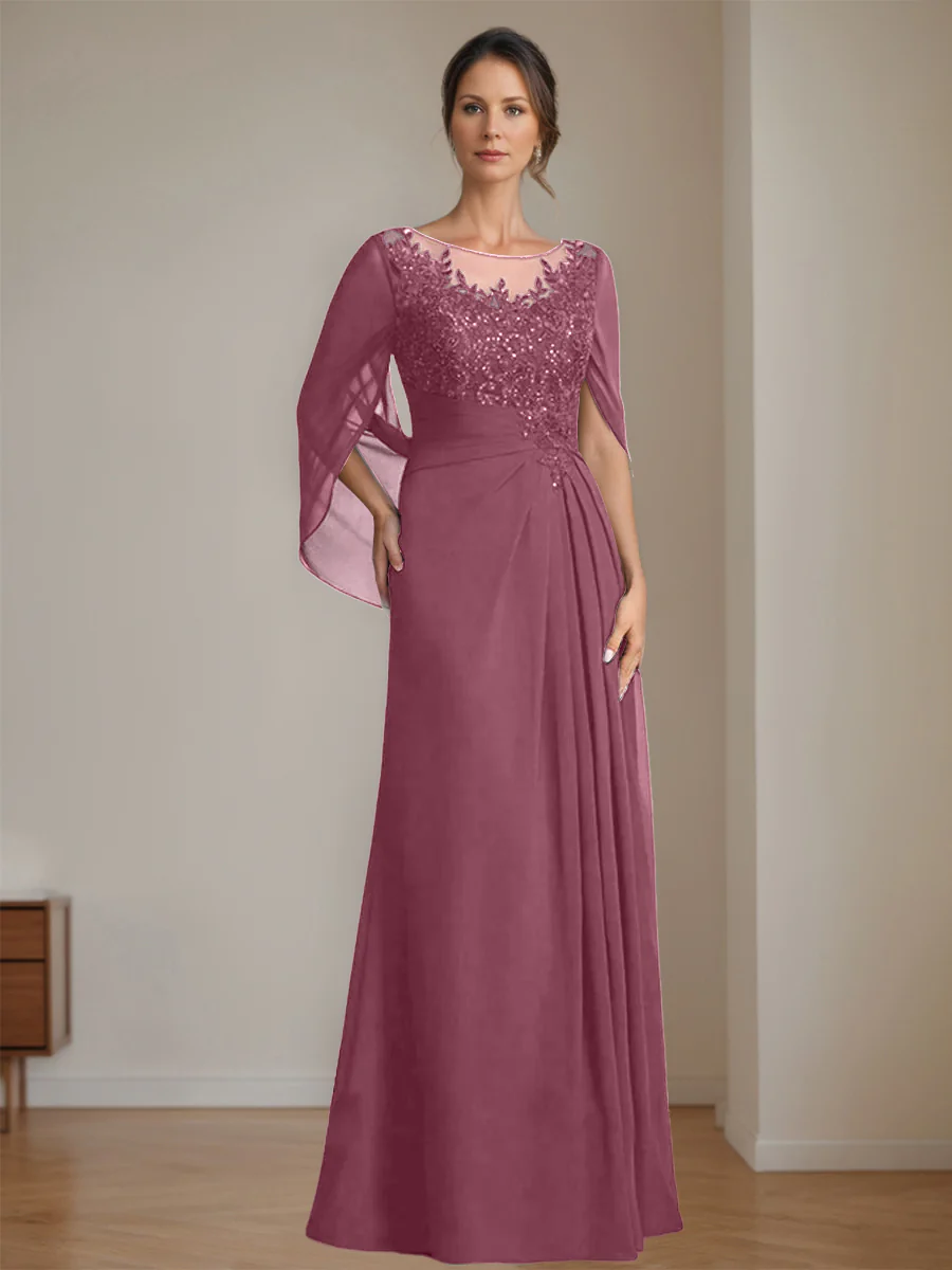 A-Line/Princess Scoop Floor-Length Mother of the Bride Dresses with Pleated & Sequins - Image 43