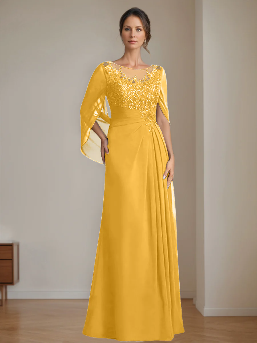 A-Line/Princess Scoop Floor-Length Mother of the Bride Dresses with Pleated & Sequins - Image 44