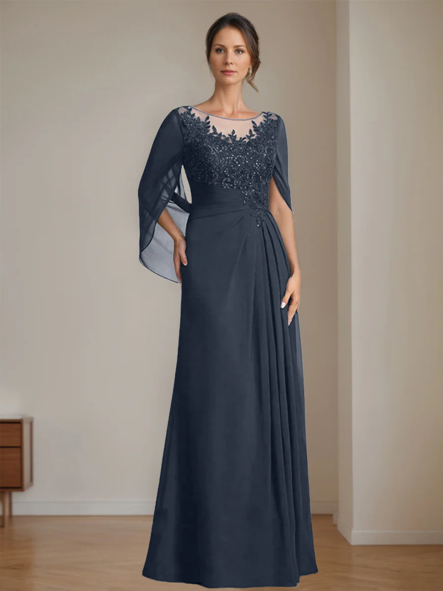 A-Line/Princess Scoop Floor-Length Mother of the Bride Dresses with Pleated & Sequins - Image 45