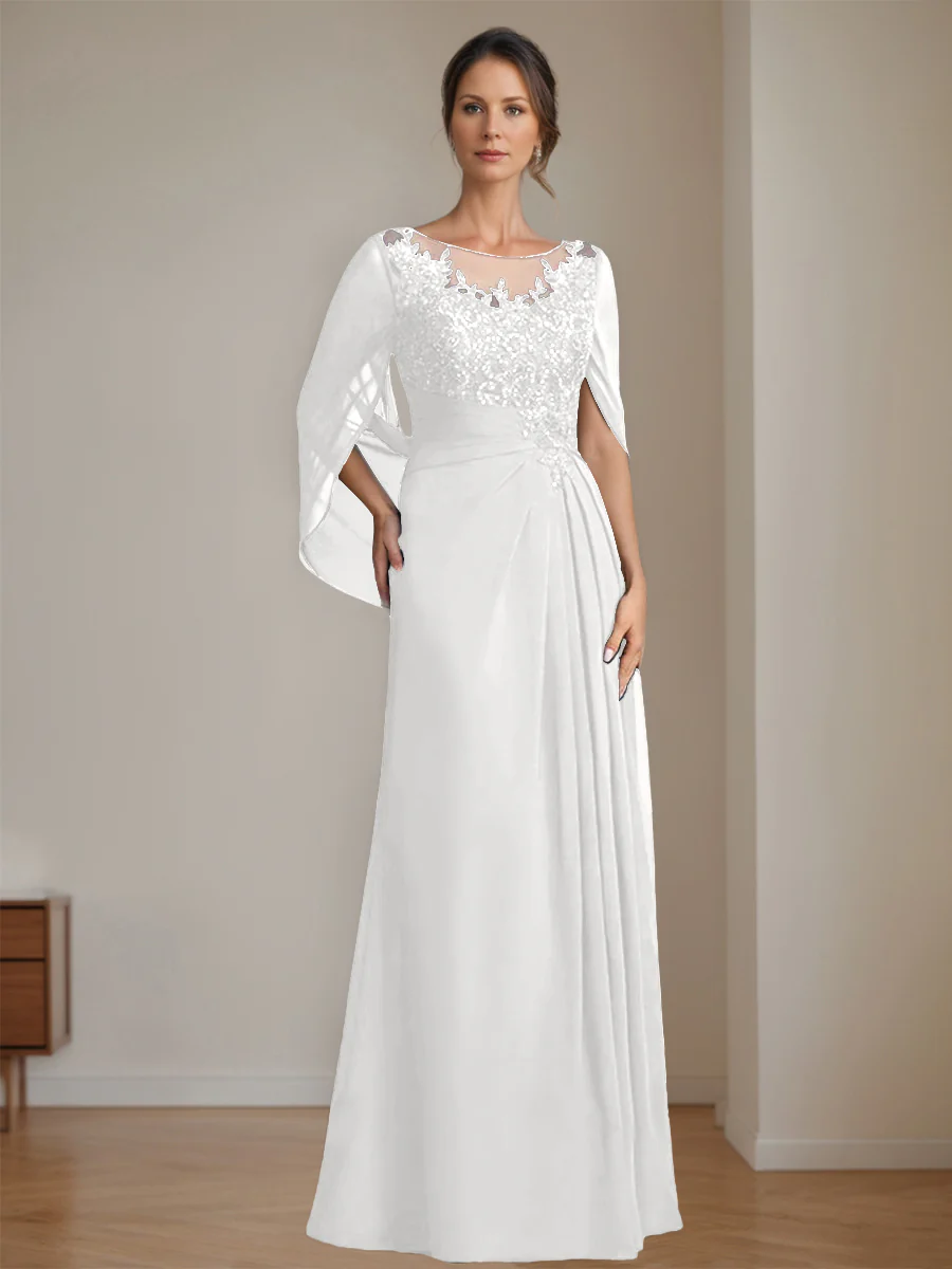A-Line/Princess Scoop Floor-Length Mother of the Bride Dresses with Pleated & Sequins - Image 47