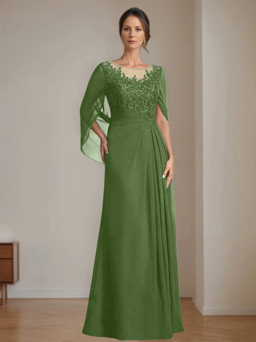 A-Line/Princess Scoop Floor-Length Mother of the Bride Dresses with Pleated & Sequins - Image 48