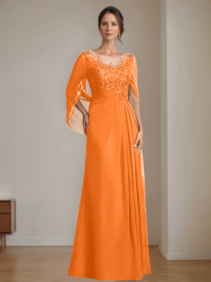A-Line/Princess Scoop Floor-Length Mother of the Bride Dresses with Pleated & Sequins - Image 49