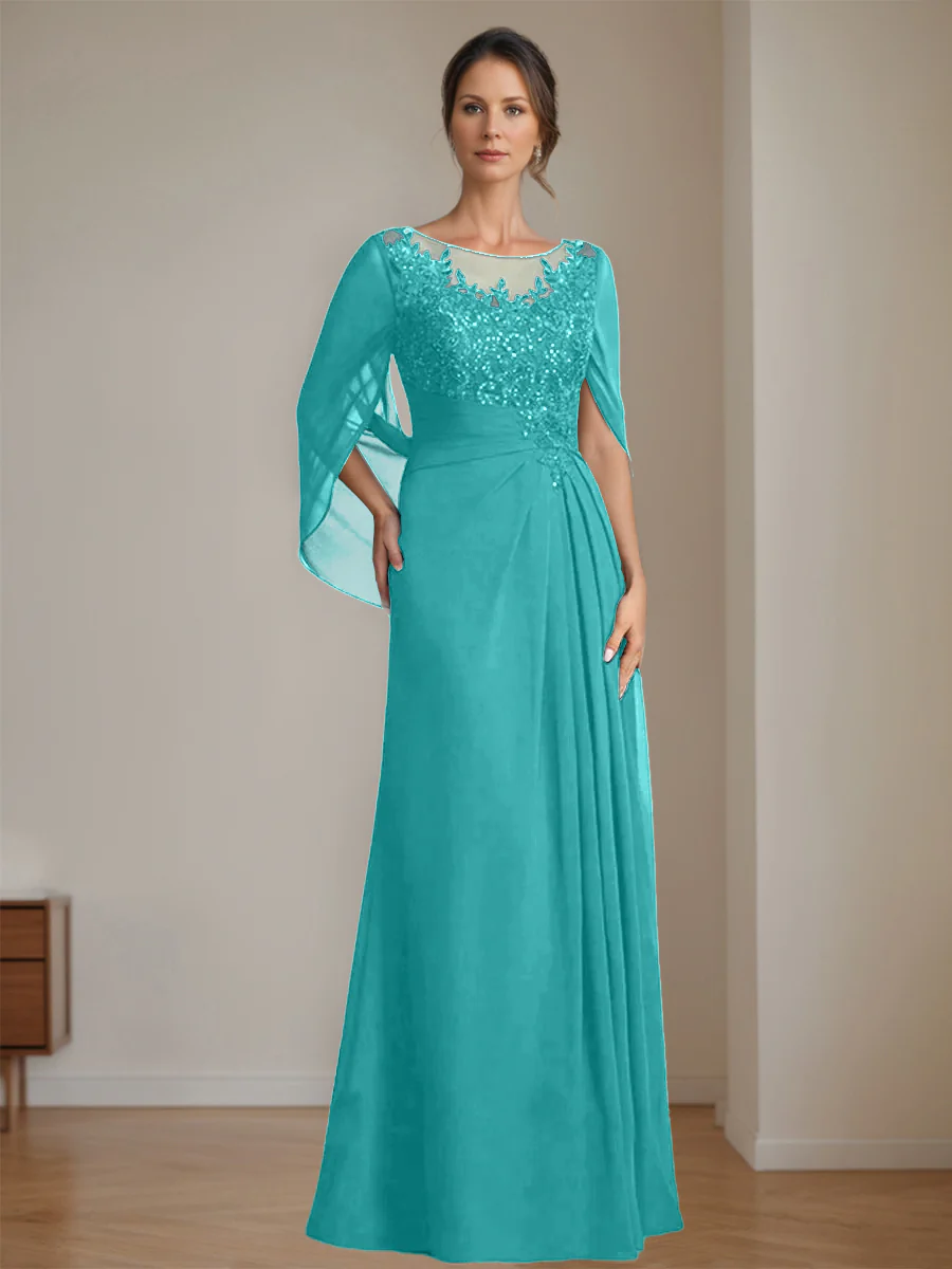 A-Line/Princess Scoop Floor-Length Mother of the Bride Dresses with Pleated & Sequins - Image 5