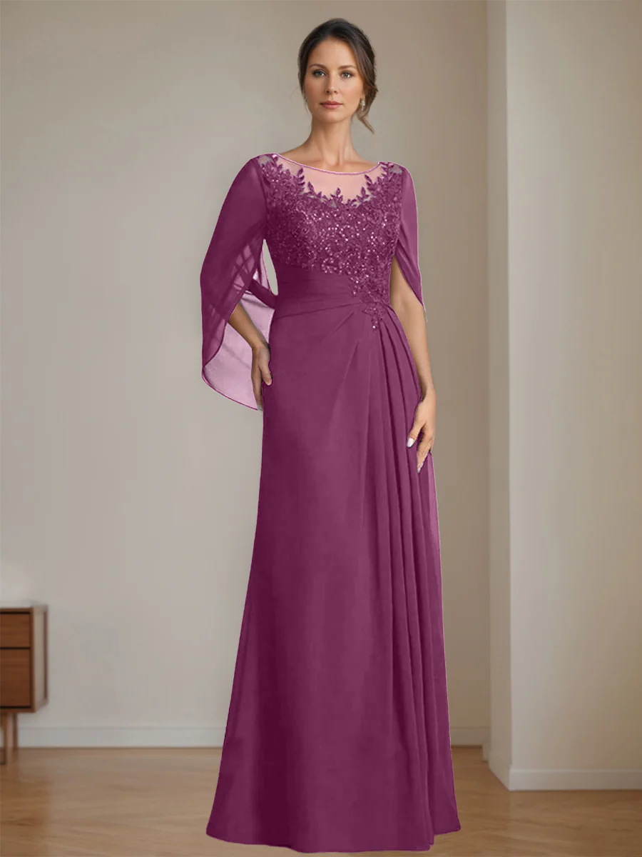 A-Line/Princess Scoop Floor-Length Mother of the Bride Dresses with Pleated & Sequins - Image 50
