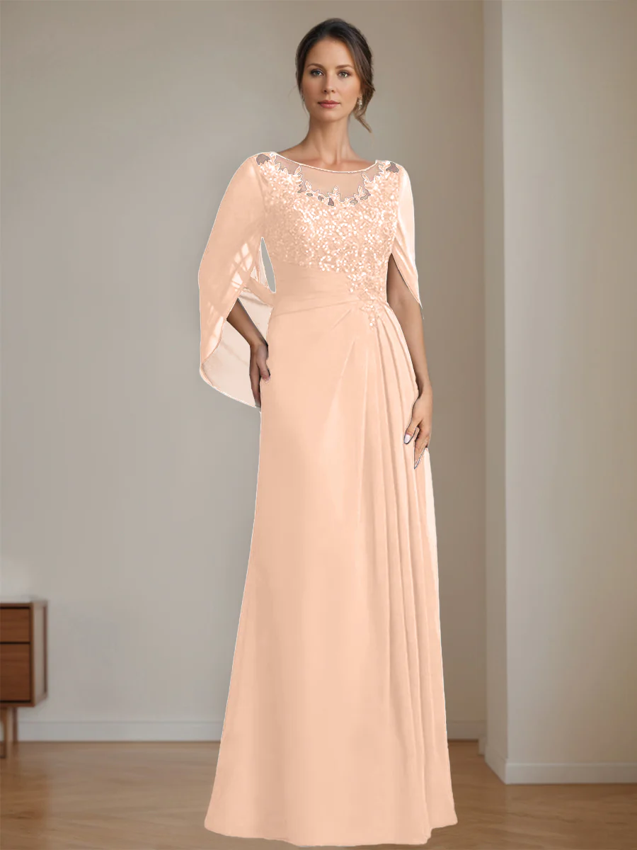 A-Line/Princess Scoop Floor-Length Mother of the Bride Dresses with Pleated & Sequins - Image 51