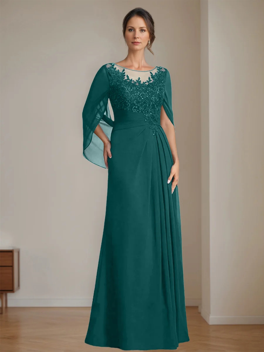 A-Line/Princess Scoop Floor-Length Mother of the Bride Dresses with Pleated & Sequins - Image 52