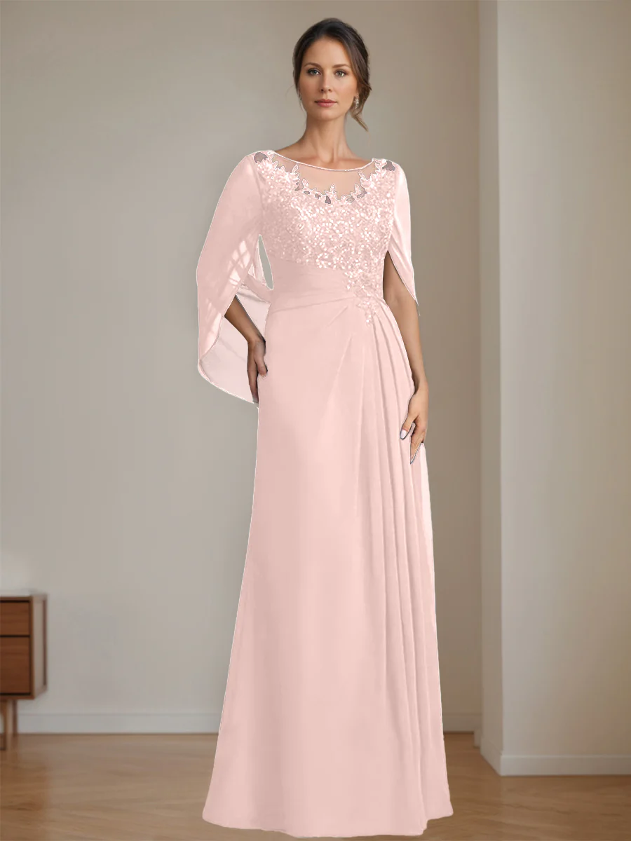 A-Line/Princess Scoop Floor-Length Mother of the Bride Dresses with Pleated & Sequins - Image 53