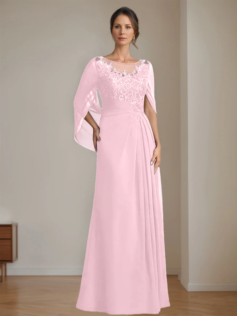 A-Line/Princess Scoop Floor-Length Mother of the Bride Dresses with Pleated & Sequins - Image 54