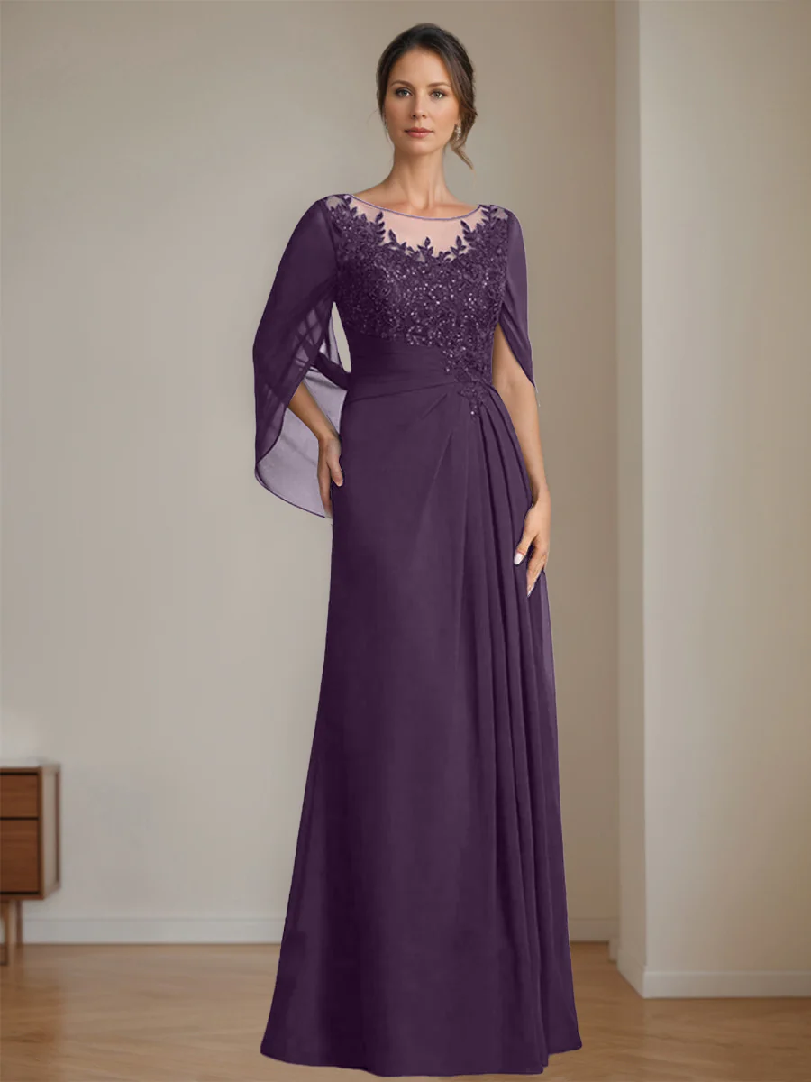 A-Line/Princess Scoop Floor-Length Mother of the Bride Dresses with Pleated & Sequins - Image 55