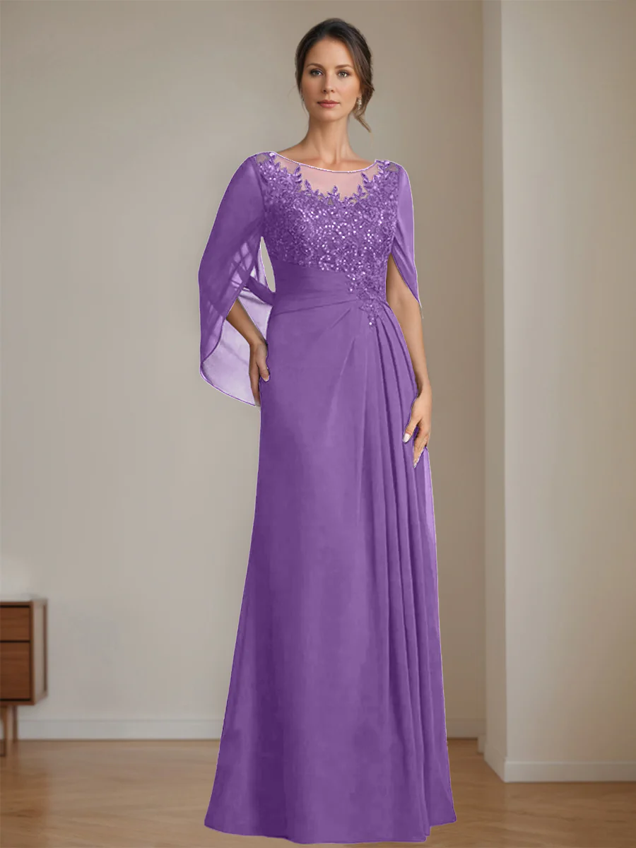 A-Line/Princess Scoop Floor-Length Mother of the Bride Dresses with Pleated & Sequins - Image 56