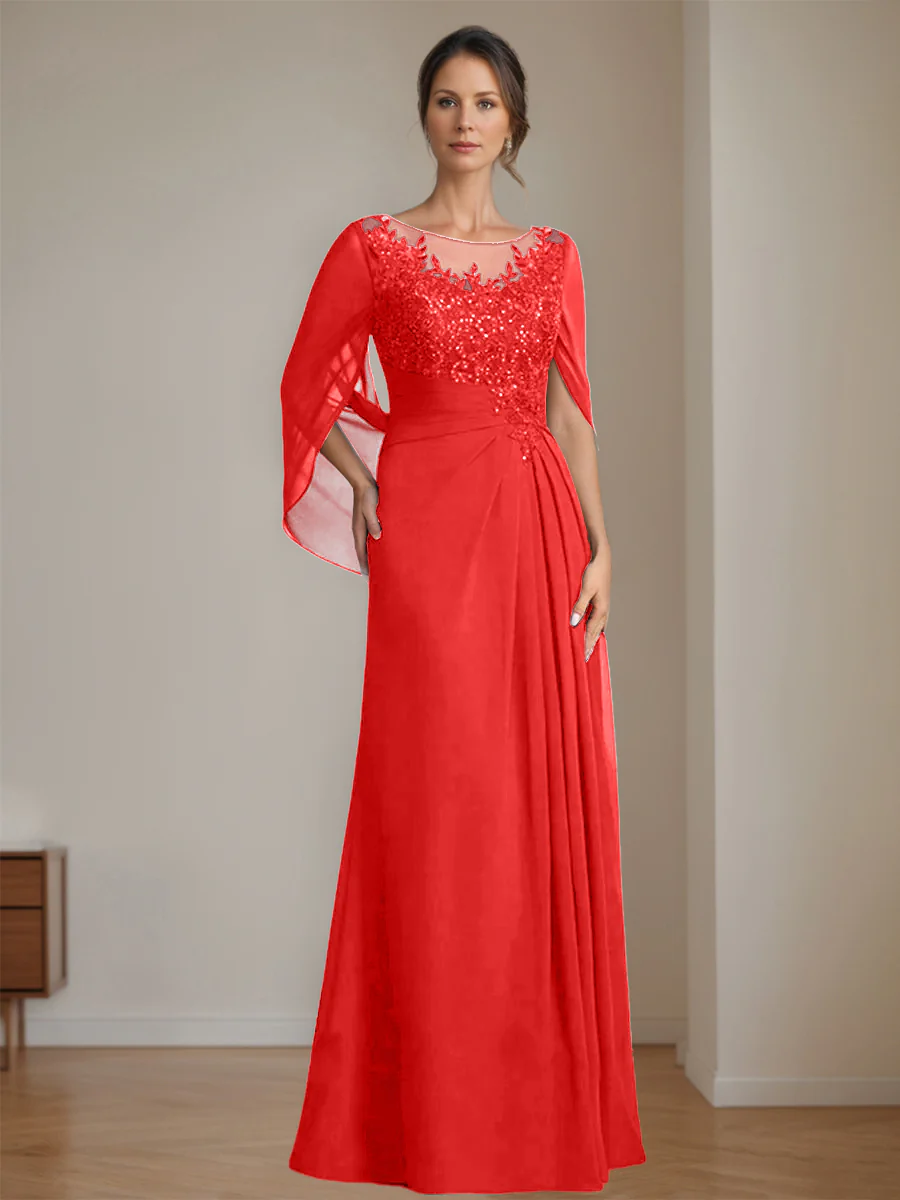 A-Line/Princess Scoop Floor-Length Mother of the Bride Dresses with Pleated & Sequins - Image 57