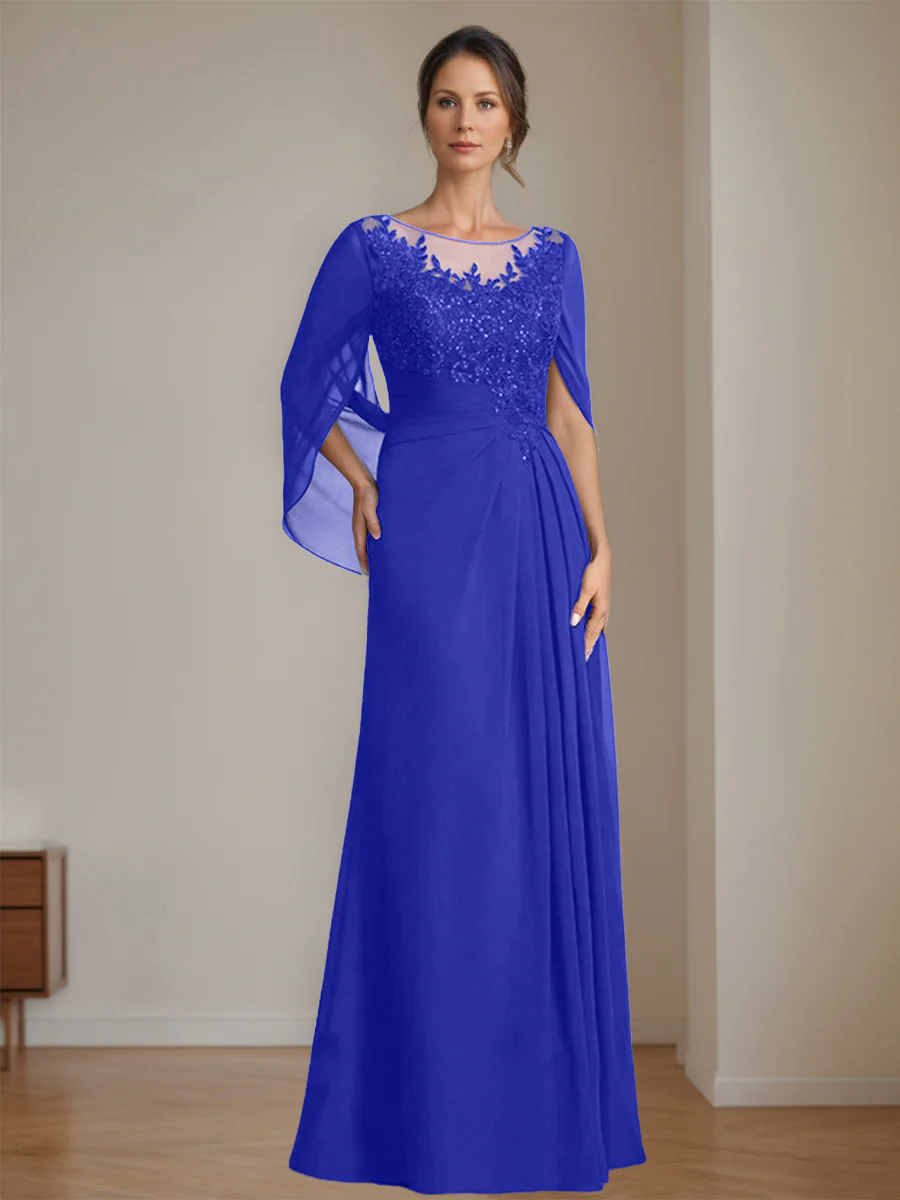 A-Line/Princess Scoop Floor-Length Mother of the Bride Dresses with Pleated & Sequins - Image 58