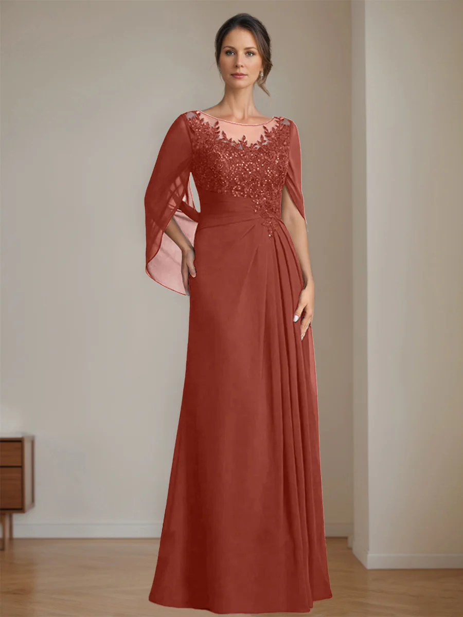 A-Line/Princess Scoop Floor-Length Mother of the Bride Dresses with Pleated & Sequins - Image 59