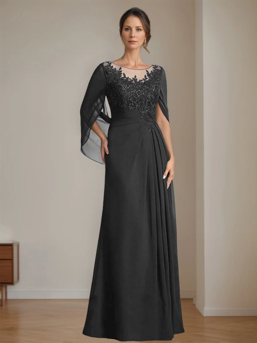 A-Line/Princess Scoop Floor-Length Mother of the Bride Dresses with Pleated & Sequins - Image 6
