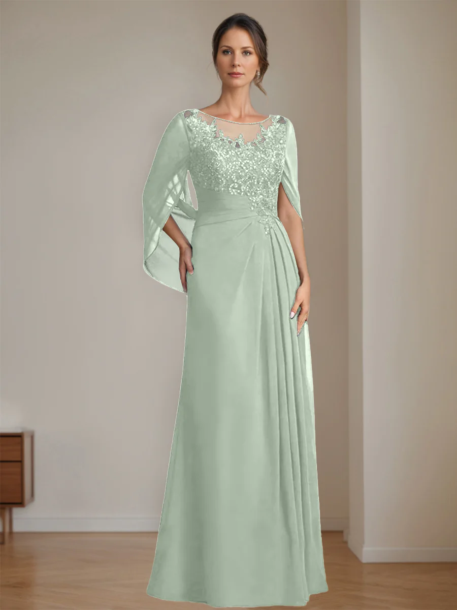 A-Line/Princess Scoop Floor-Length Mother of the Bride Dresses with Pleated & Sequins - Image 60