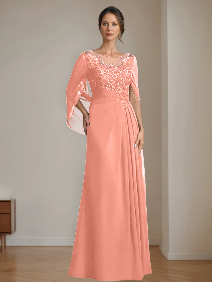 A-Line/Princess Scoop Floor-Length Mother of the Bride Dresses with Pleated & Sequins - Image 61