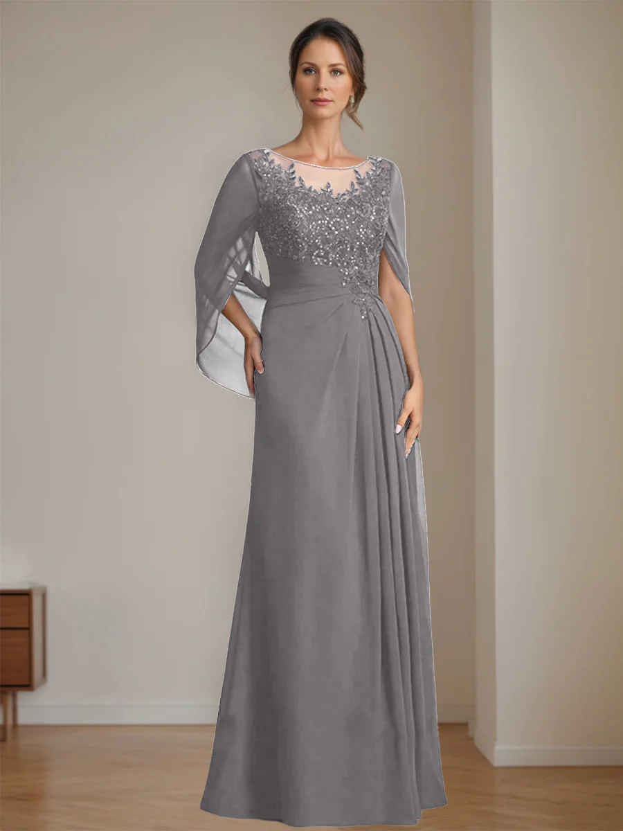A-Line/Princess Scoop Floor-Length Mother of the Bride Dresses with Pleated & Sequins - Image 62