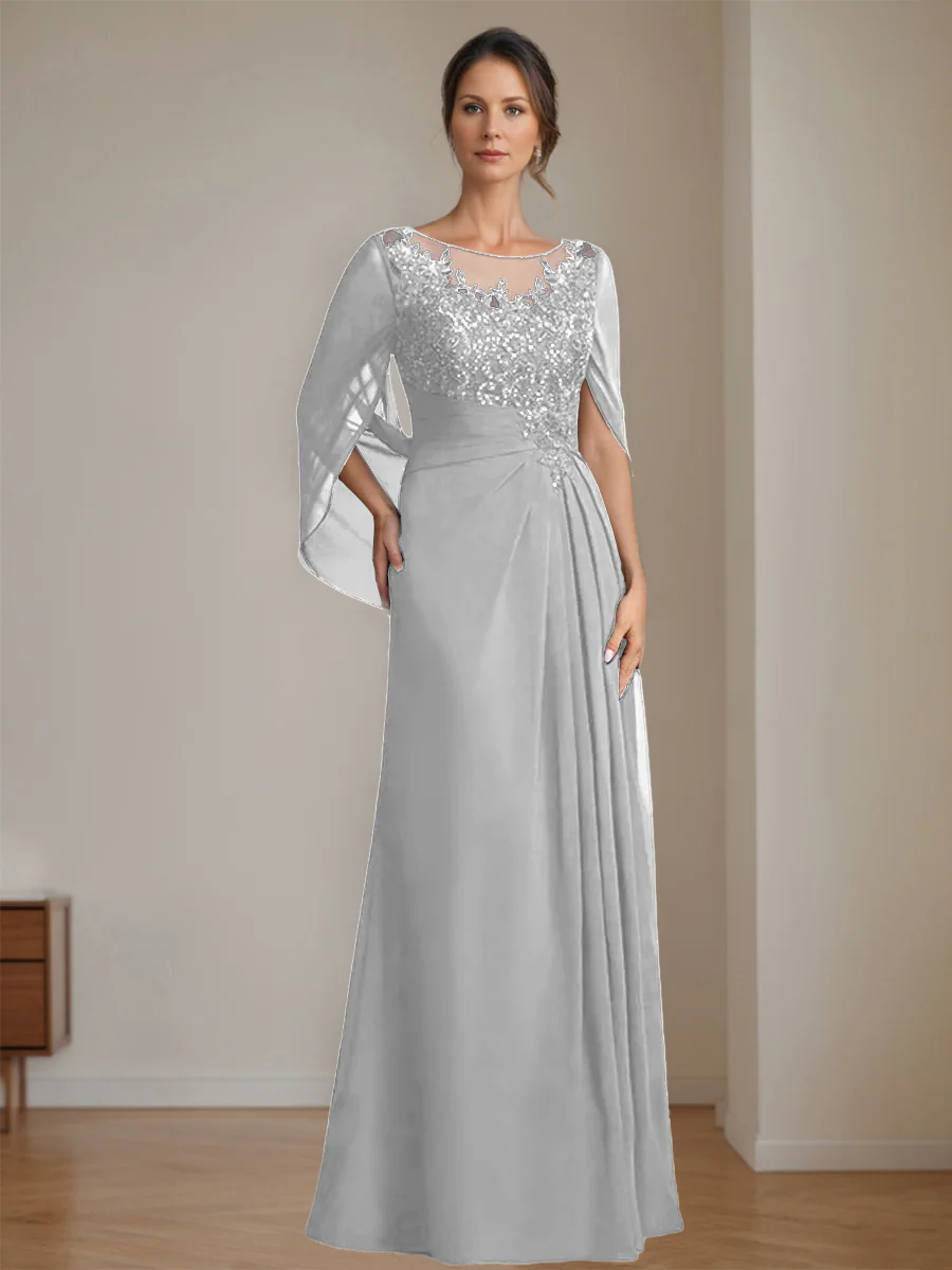 A-Line/Princess Scoop Floor-Length Mother of the Bride Dresses with Pleated & Sequins - Image 63
