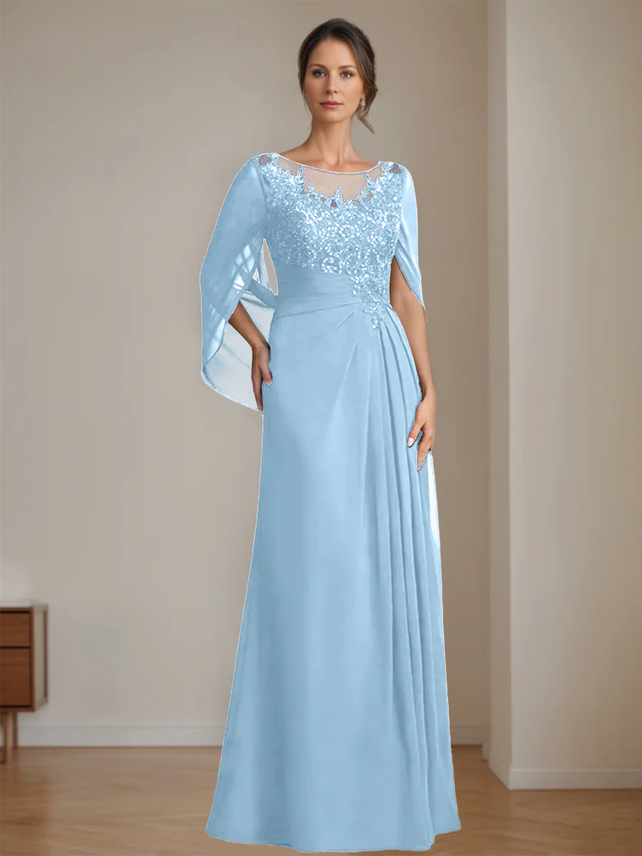 A-Line/Princess Scoop Floor-Length Mother of the Bride Dresses with Pleated & Sequins - Image 64