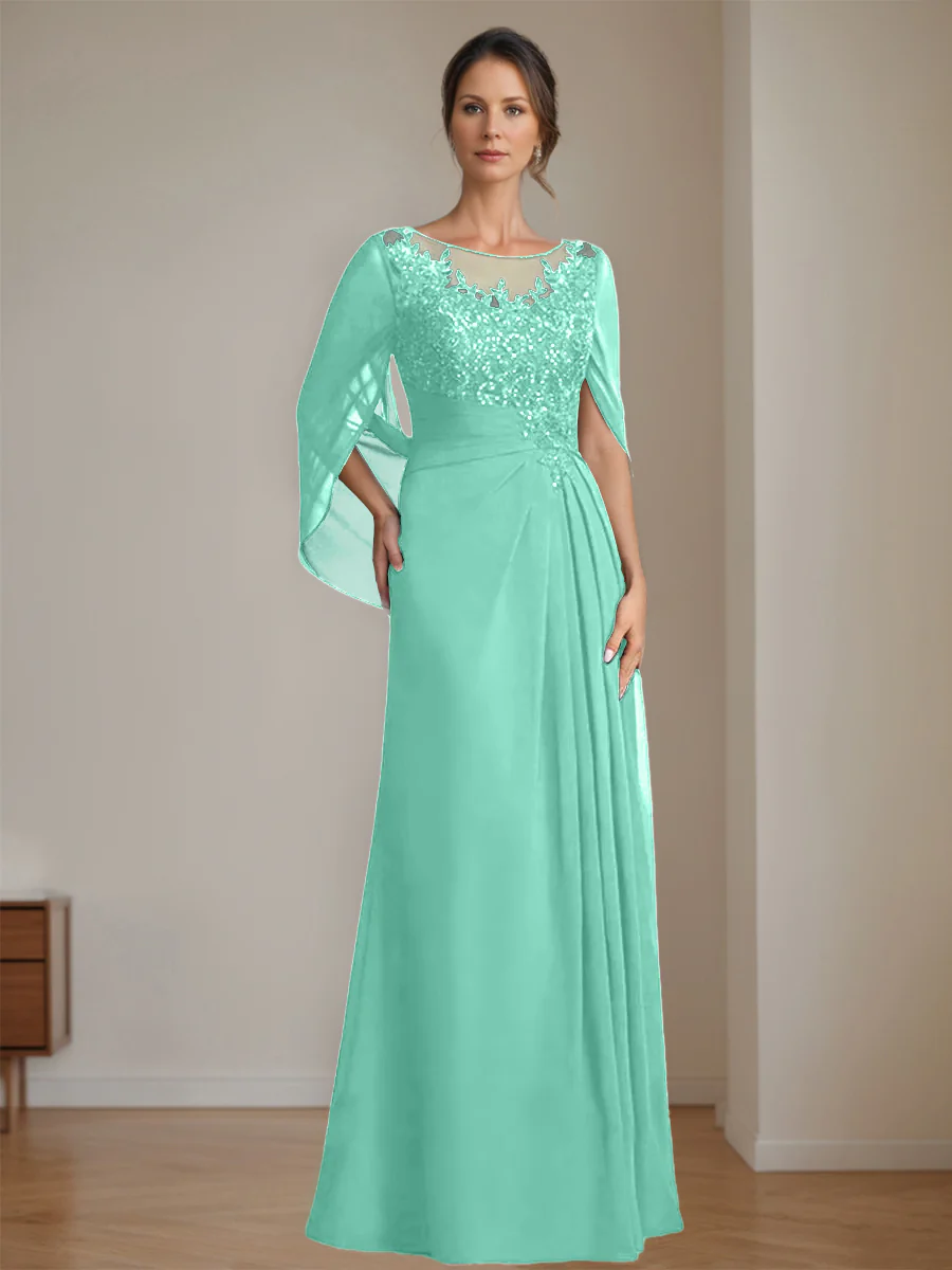 A-Line/Princess Scoop Floor-Length Mother of the Bride Dresses with Pleated & Sequins - Image 65