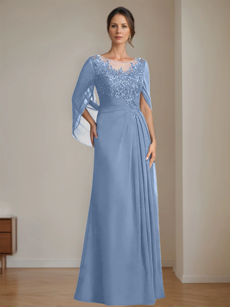 A-Line/Princess Scoop Floor-Length Mother of the Bride Dresses with Pleated & Sequins - Image 66