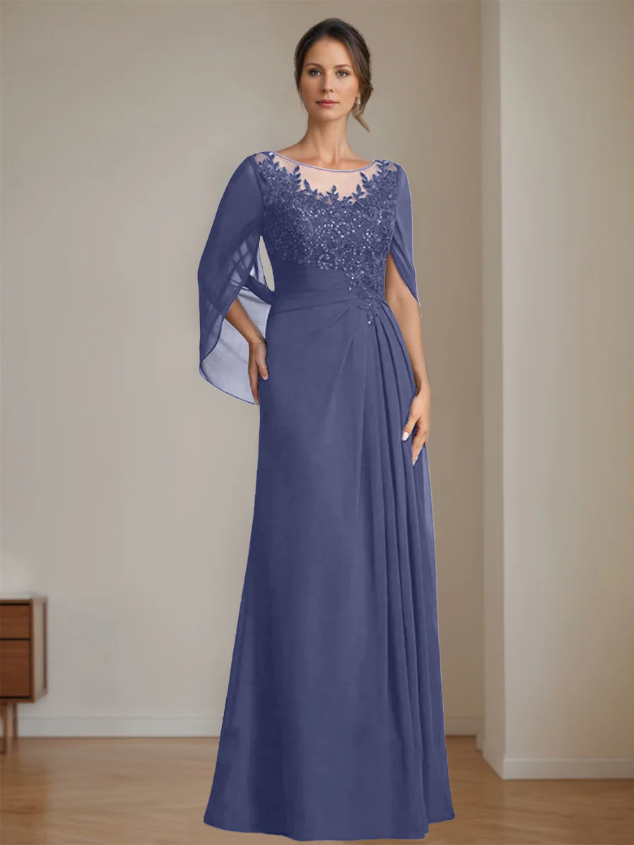 A-Line/Princess Scoop Floor-Length Mother of the Bride Dresses with Pleated & Sequins - Image 67