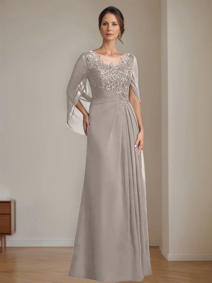 A-Line/Princess Scoop Floor-Length Mother of the Bride Dresses with Pleated & Sequins - Image 68