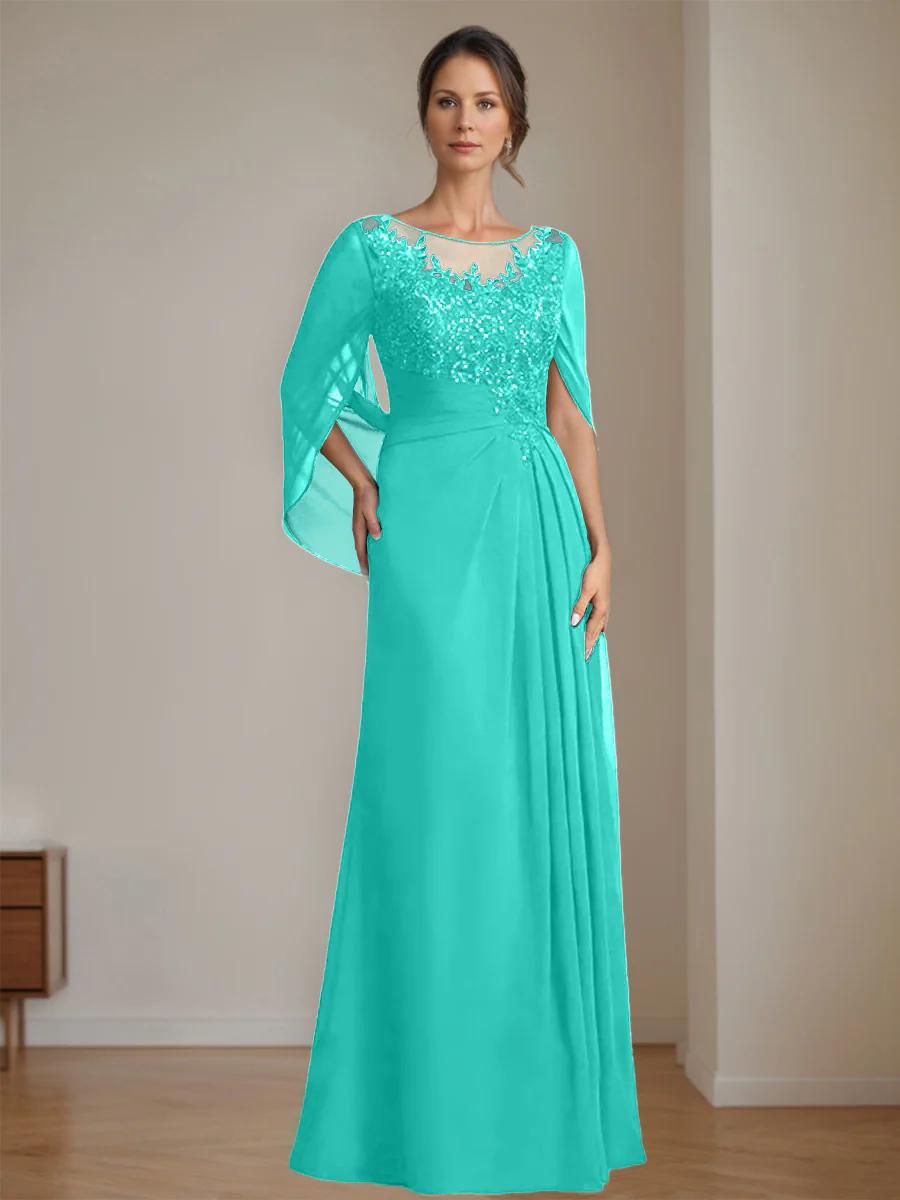 A-Line/Princess Scoop Floor-Length Mother of the Bride Dresses with Pleated & Sequins - Image 70