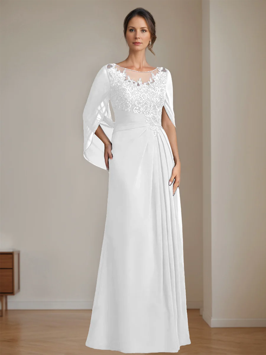 A-Line/Princess Scoop Floor-Length Mother of the Bride Dresses with Pleated & Sequins - Image 71