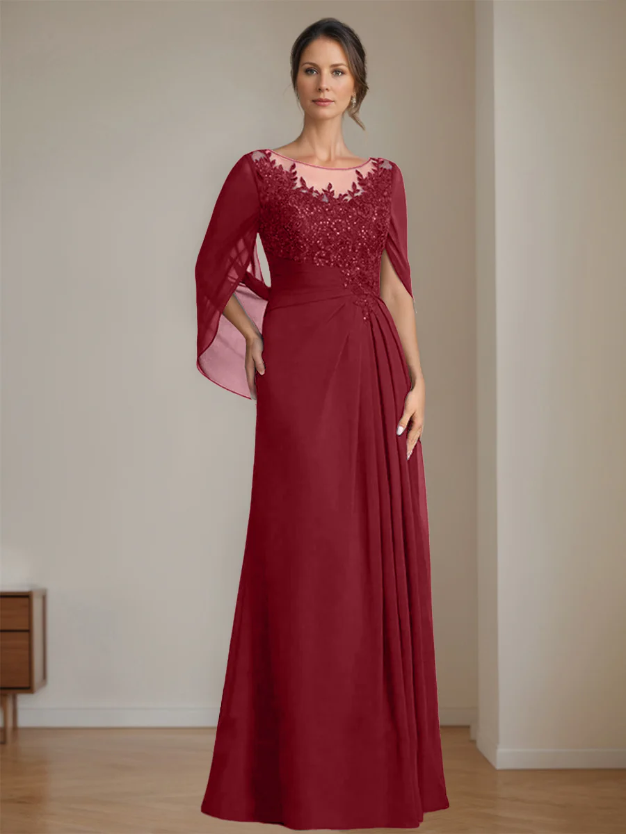 A-Line/Princess Scoop Floor-Length Mother of the Bride Dresses with Pleated & Sequins - Image 72