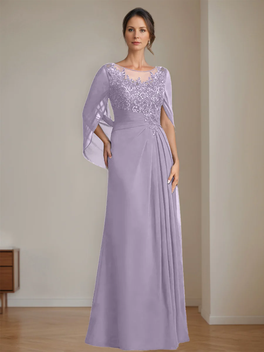 A-Line/Princess Scoop Floor-Length Mother of the Bride Dresses with Pleated & Sequins - Image 73