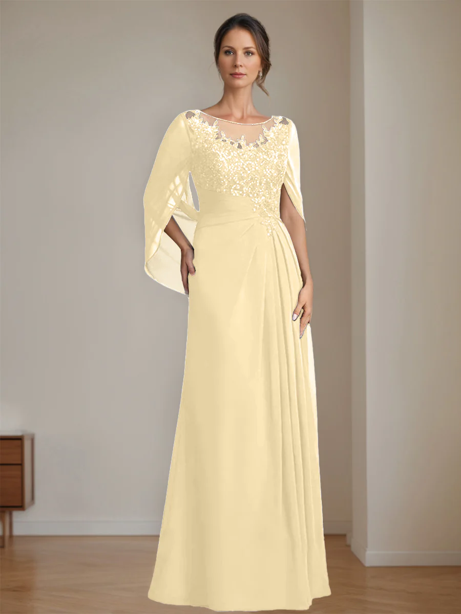 A-Line/Princess Scoop Floor-Length Mother of the Bride Dresses with Pleated & Sequins - Image 74