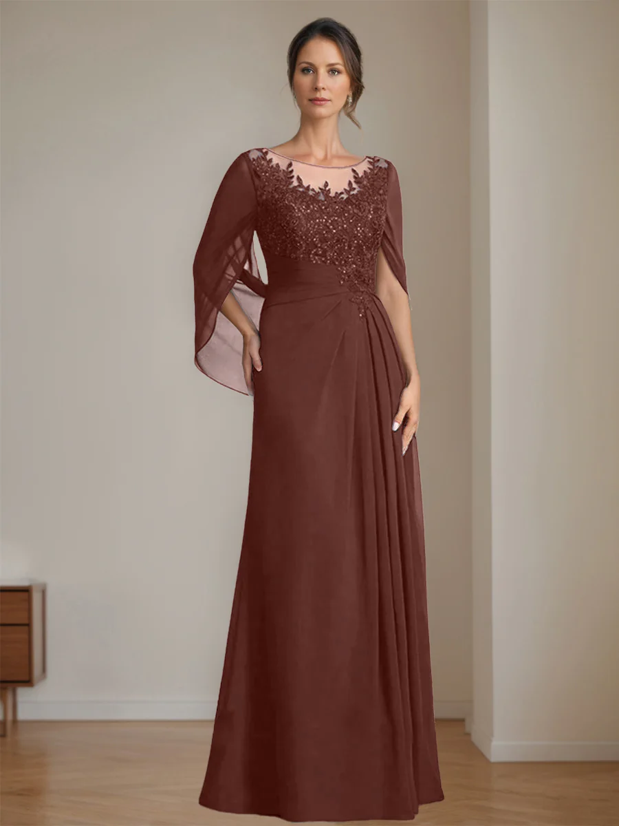 A-Line/Princess Scoop Floor-Length Mother of the Bride Dresses with Pleated & Sequins - Image 8