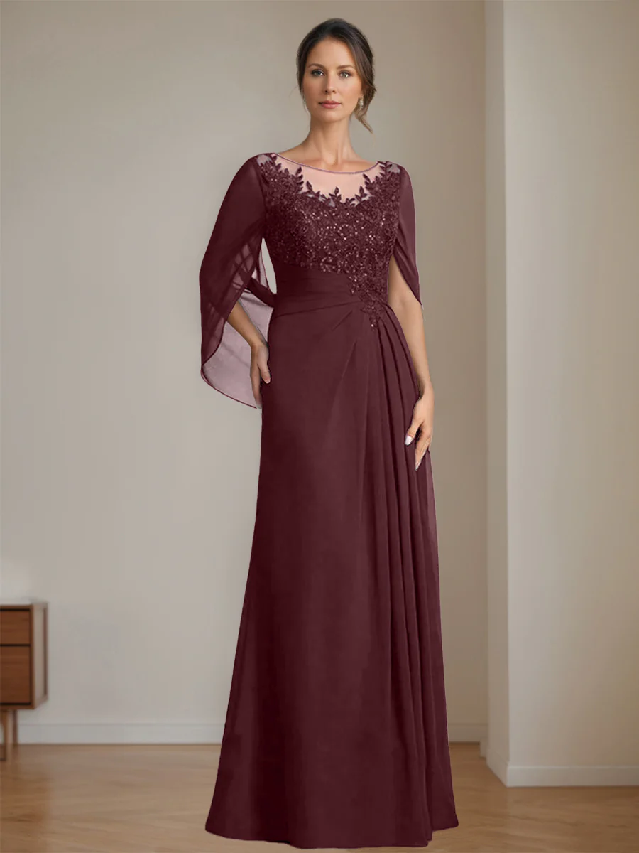 A-Line/Princess Scoop Floor-Length Mother of the Bride Dresses with Pleated & Sequins - Image 9