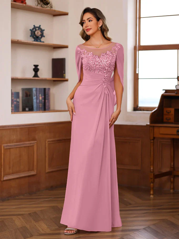 A-Line/Princess Scoop Floor-Length Mother of the Bride Outfits with Pleated & Sequins - Image 25