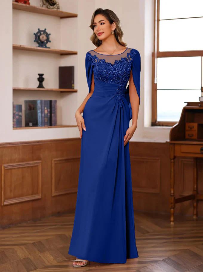 A-Line/Princess Scoop Floor-Length Mother of the Bride Outfits with Pleated & Sequins - Image 29