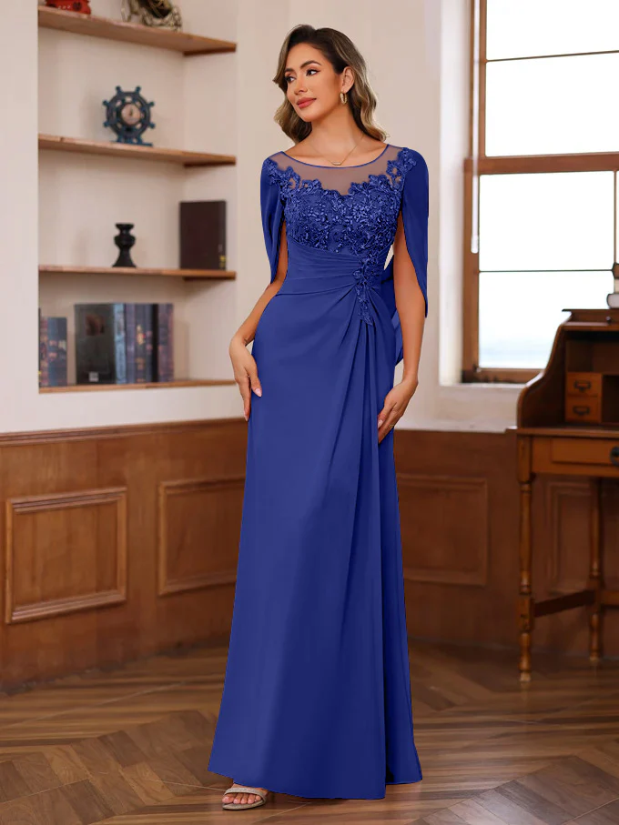 A-Line/Princess Scoop Floor-Length Mother of the Bride Outfits with Pleated & Sequins - Image 43