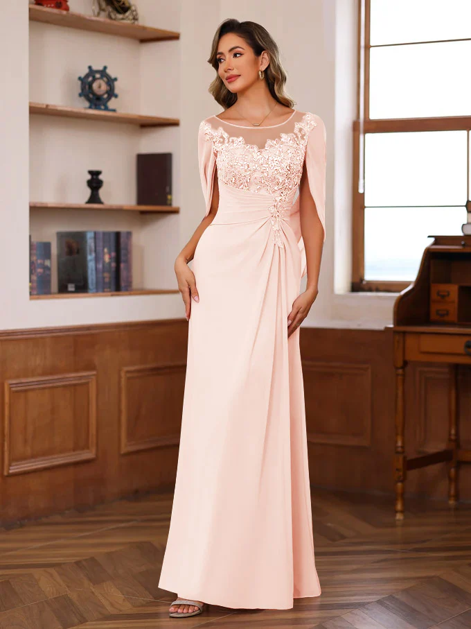 A-Line/Princess Scoop Floor-Length Mother of the Bride Outfits with Pleated & Sequins - Image 49