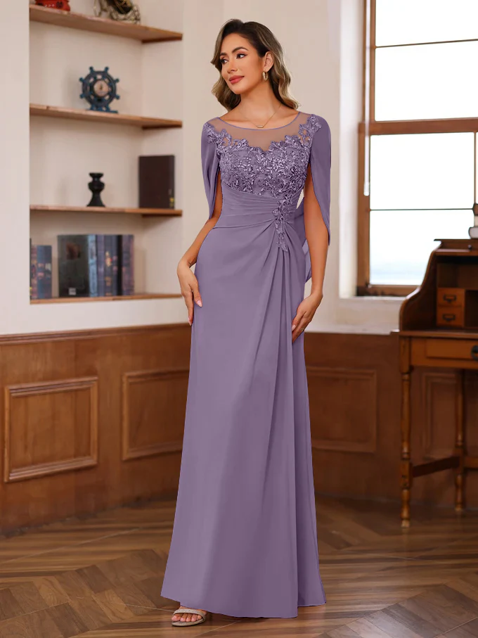 A-Line/Princess Scoop Floor-Length Mother of the Bride Outfits with Pleated & Sequins - Image 55