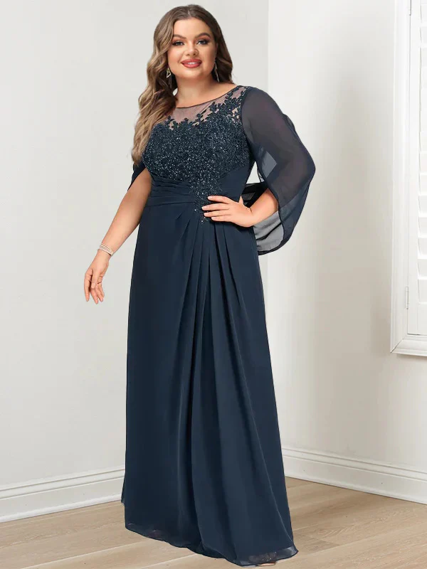 A-Line/Princess Scoop Floor-Length Mother of the Bride Dresses with Pleated & Sequins - Image 3