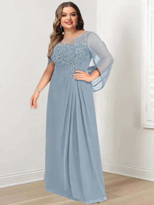 A-Line/Princess Scoop Floor-Length Plus Size Mother of the Bride Dresses with Pleated & Sequins - Image 10